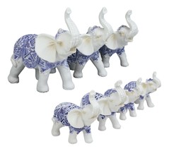Blue White Feng Shui Miniature Thai Buddhism Elephants With Trunks Up Set of 7 - £27.10 GBP