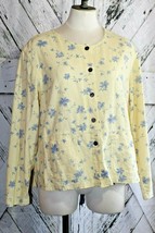 Erika Collection Yellow &amp; Blue Linen Button Up Cardigan Top Size Medium ... - £13.99 GBP