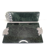 VNTG Green Marble Cheese charcuterie Board Serving Trays w/ Pewter Handles Used - $80.32