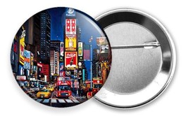 Night Manhattan New York City That Never Sleeps Times Square Sq Pin Button Flair - £4.29 GBP