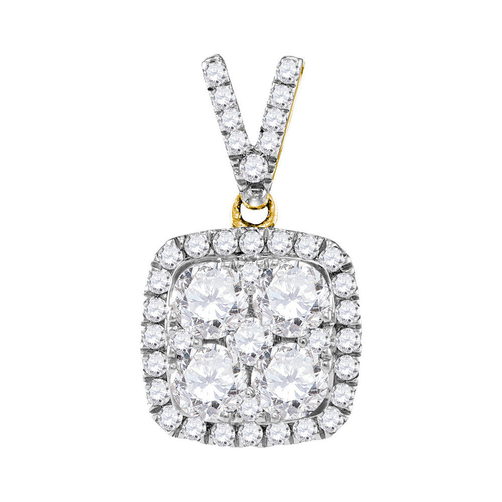 10k Yellow Gold Womens Round Diamond Square Cluster Fashion Pendant 1-1/4 Ctw - $2,798.00