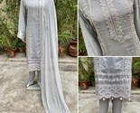Pakistani Light Gray Straight Style Embroidered Sequins 3pcs Chiffon Dre... - $123.75