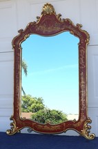 Chinoiserie Red Gold and Gild Ornate Wall Mirror - $1,336.50