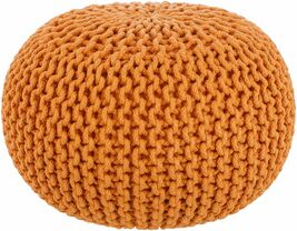 Morimondo Orange Knitted Cotton Pouf with Polybeads Fill - $2,624.02 MXN