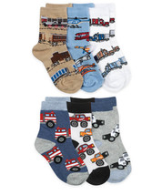 Jefferies Socks Boys Toddler Trains Trucks Cars Pattern Crew Ankle Socks 6 Pack - £11.87 GBP