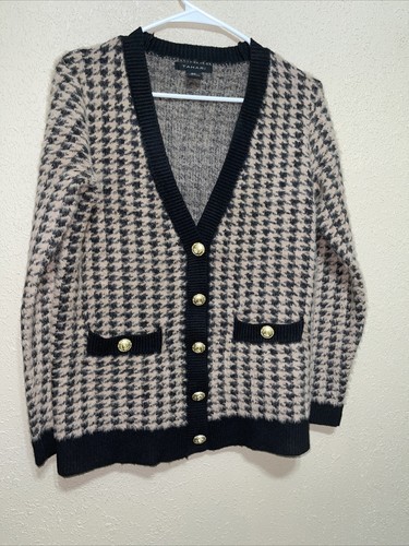 TAHARI brown/black  Long Sleeve Cardigan With gold Button and Pockets sz s new Item image 2