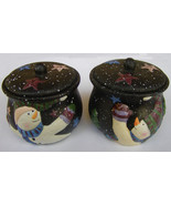 Susan Winget &#39;Peace &amp; Joy&#39; Snowmen Ceramic Candle Jars Set of 2 - 2-1/2&quot;... - £9.43 GBP