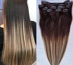 18&quot;,20&quot;,22&quot;,24 100% Ombre BALAYAGE Clip in Human Hair Extensions 7Pcs  #T2-6/613 - £59.50 GBP+