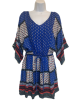 American Eagle Women&#39;s XS Blue Red Patchwork Print Boho Flowy Mini Dress - $23.36