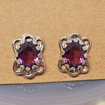 925 Sterling Silver - Sparkling Purple Crystal Stud Earrings - £19.87 GBP