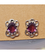 925 Sterling Silver - Sparkling Purple Crystal Stud Earrings - £19.71 GBP