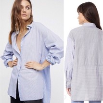 Free People Womens Tunic Shirt Lakehouse Oversized Blue Stripe Button Up Small S - £19.44 GBP