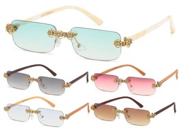 SLIM RIMLESS SUNGLASSES METAL FAUX WOOD MARBLE RHINESTONE FRAME RETRO DE... - £6.34 GBP