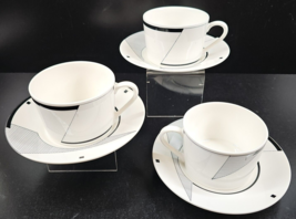 3 Christopher Stuart Angles Cups Saucers Set Vintage Art Deco Geometric Dish Lot - £29.35 GBP