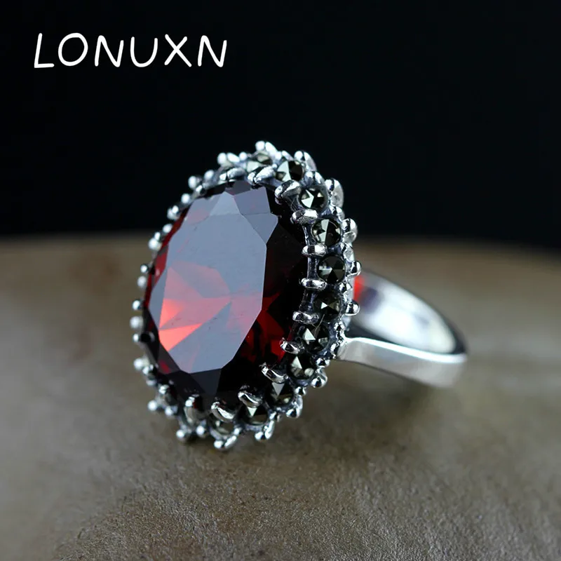 High quality boutique jewelry 925  silver inlaid  garnet gemstone rings Vintage  - $69.70