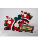 Petrushka Childrens Striped Christmas Gloves w Santa &amp; Reindeer Finger F... - $13.37 CAD
