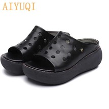 AIYUQI Slipper female platform 2021 new women slippers genuine leather retro cas - £62.47 GBP