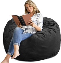 Bean Bag Chair 4Ft, Memory Foam Filled, Removable Velvet Cover, Giant, Black - £100.99 GBP