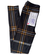 NWT LuLaRoe Gigi &amp; Jax Kids L/XL (8-14) Black Gray Orange Plaid Leggings - $15.83