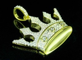 1.50Ct Imitación Diamante Rey Corona Colgante 14K Oro Amarillo Chapado De Cadena - £137.67 GBP