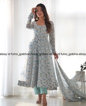 Sky blue flower printed anaerkali dress for women,womens wear anarkali s... - $46.00