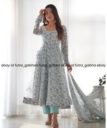 Sky blue flower printed anaerkali dress for women,womens wear anarkali s... - $46.00