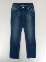 Maurices Regular Fit Stretch Women&#39;s Sz 4-R Blue Denim Distressed Straight Jeans - £8.92 GBP
