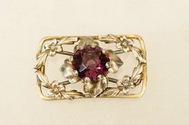 Estate Jewelry Victorian Sterling Gold Vermeil Purple Glass Floral Brooch Front - £27.68 GBP