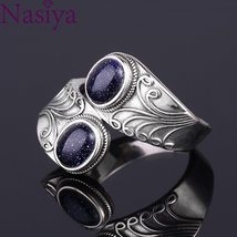 Nasiya New Design Punk Hiphop Ring With Two Blue Sandstone Women 925 Sterling Si - £13.97 GBP