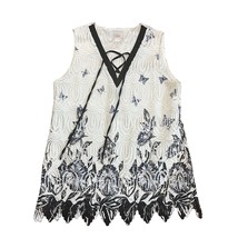 Kamana Butterfly Lace Sleeveless Tunic Blouse Lace Up Neck White Black S... - £18.36 GBP