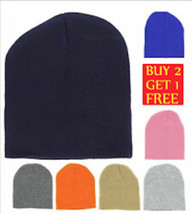 Short Skull Beanie Plain Solid Knit Winter Cap Hat Ski Men Woman No Cuff - £5.55 GBP