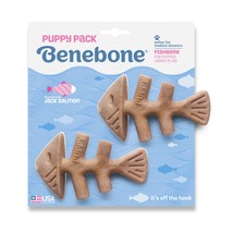 Benebone Puppy Pack Fishbone Dog Chew Toy Salmon, 1ea/XS|2 pk - £18.16 GBP