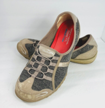 Skechers Relaxed Fit Size 9 Flats Slip On Walking Shoes Gray Beige 22468 - $29.99