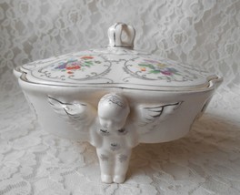 Antique Noritake Round 3 Sections Dish with Angels, Lid Footed, Dresdena Ware  - £33.57 GBP