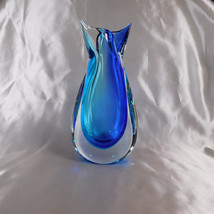 Oggettti Blue and Blue Art Glass Vase Italy # 22705 - £70.05 GBP
