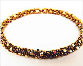 Natural Hematite Dark gold color Gemstone Beaded Bracelet Cube and Round Bead  - £22.03 GBP+