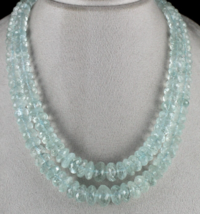 Natural Aquamarine Beaded Necklace 2 Line 972 Carats Blue Faceted Round Gemstone - £427.32 GBP