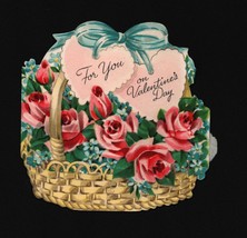 Vintage Valentines Day Card Basket Full Of Flowers - £5.44 GBP