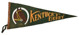 Vintage Kentucky Derby Pennant KY DERBY &quot;The Winner&quot; Green Yellow Horseshoe - £226.54 GBP