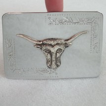 Vintage Steer Head Western Belt Buckle Silver tone Metal Cowboy Cattle R... - £15.62 GBP
