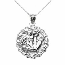 925 Sterling Silver Aquarius February Zodiac Sign Round Pendant Necklace - £31.41 GBP+