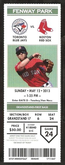 Primary image for TORONTO BLUE JAYS BOSTON RED SOX 2013 TICKET JOSE BAUTISTA (2) MIKE NAPOLI HR