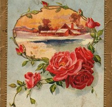 1910 Happy Hours Rose Flowers Embossed Gold Accents Art Deco Style Postcard - £7.20 GBP