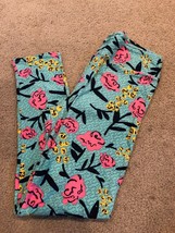 LuLaRoe Leggings TC Disney Inspired Roses Teal Green Background Original Design - £25.69 GBP