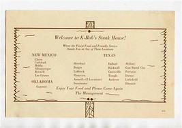 K-Bob&#39;s Steak House Menu Texas Oklahoma New Mexico 1976 - £17.88 GBP