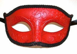 Dark Red Venetian Mask Masquerade Glitter Crescent Fancy Dress Elegant Costume - £7.77 GBP
