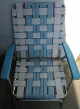 Vintage Aluminum Folding Chair Lawn Patio Outdoor Webbed Strap multi color  - £47.48 GBP