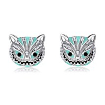 Cheshire Cat Earrings Alice In Wonderland Smiling Kitty Sparkling Rhinestone New - £7.97 GBP