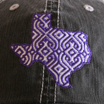 Embroidered Purple White Ikat Texas Distressed Trucker Hat - £19.50 GBP