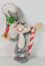 Flocked Bugs Bunny 1970s Warner Bros with Carrot and Candy Cane Vintage Rabbit - $14.80